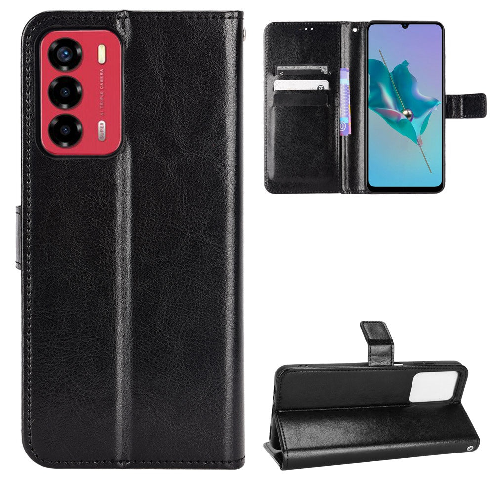 For ZTE Blade A72/Blade V40 Vita Split Leather+TPU Wallet Folio Phone Case Crazy Horse Texture Stand Anti-scratch Cell Phone Shell