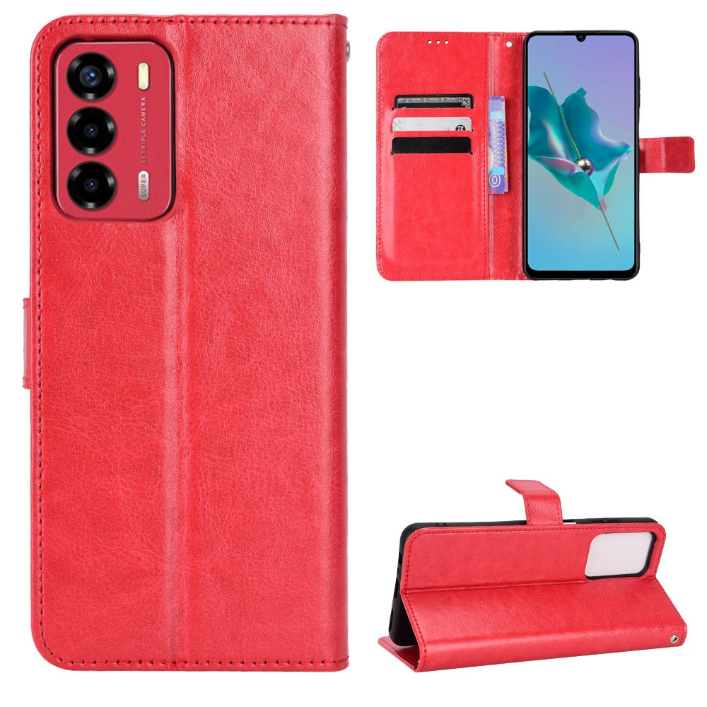 For ZTE Blade A72/Blade V40 Vita Split Leather+TPU Wallet Folio Phone Case Crazy Horse Texture Stand Anti-scratch Cell Phone Shell