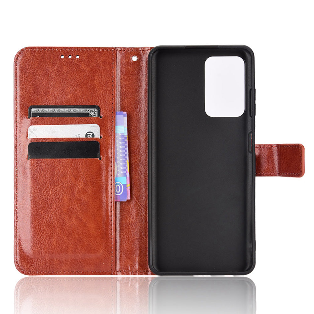 For ZTE Blade A72/Blade V40 Vita Split Leather+TPU Wallet Folio Phone Case Crazy Horse Texture Stand Anti-scratch Cell Phone Shell