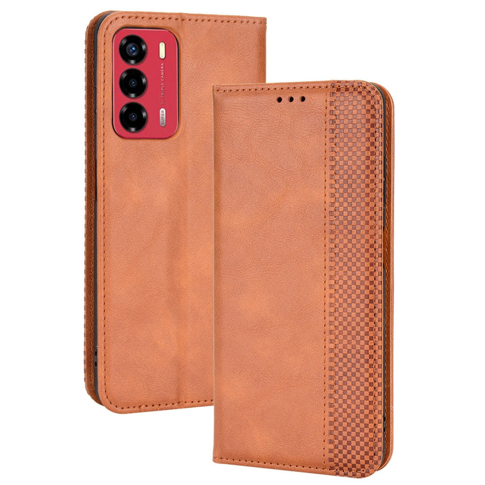 For ZTE Blade A72/V40 Vita Mosaic Imprinted Retro Leather Stand Case Magnetic Closure Wallet Phone Cover