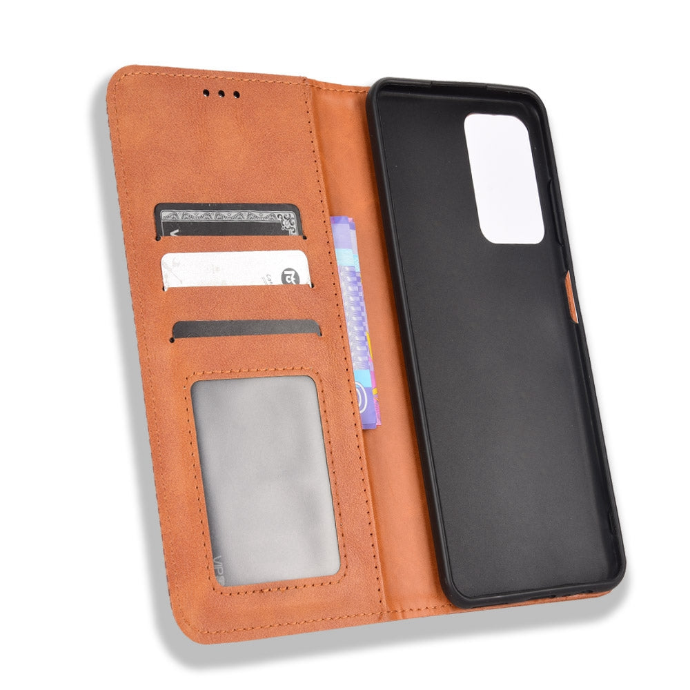 For ZTE Blade A72/V40 Vita Mosaic Imprinted Retro Leather Stand Case Magnetic Closure Wallet Phone Cover