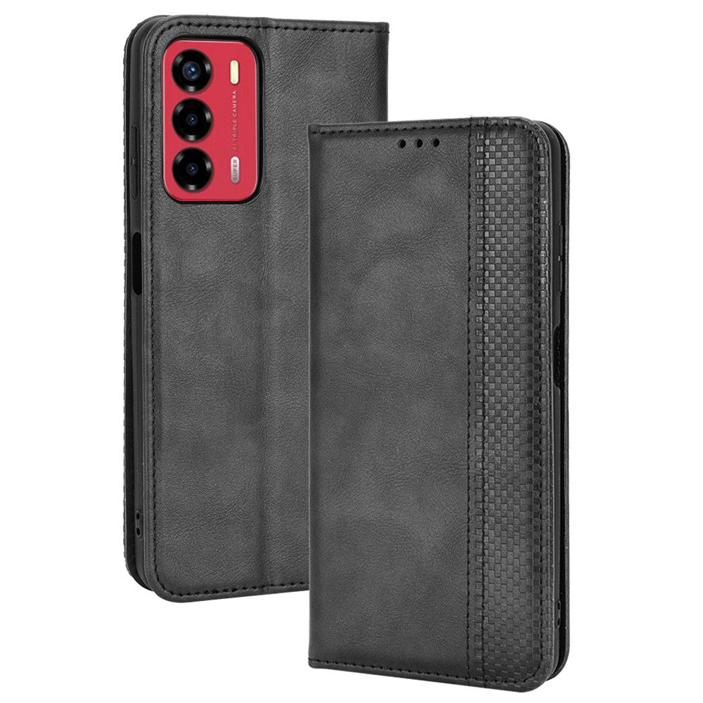 For ZTE Blade A72/V40 Vita Mosaic Imprinted Retro Leather Stand Case Magnetic Closure Wallet Phone Cover