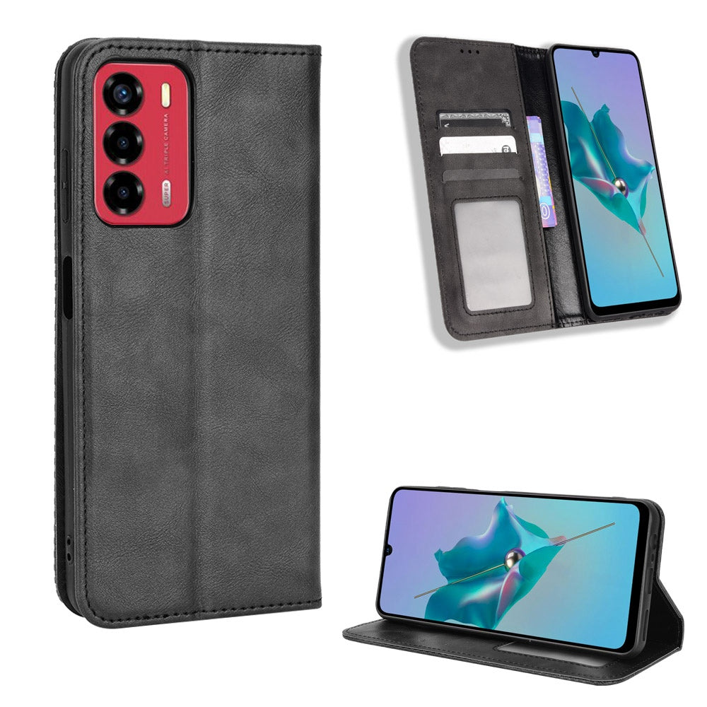 For ZTE Blade A72/V40 Vita Mosaic Imprinted Retro Leather Stand Case Magnetic Closure Wallet Phone Cover