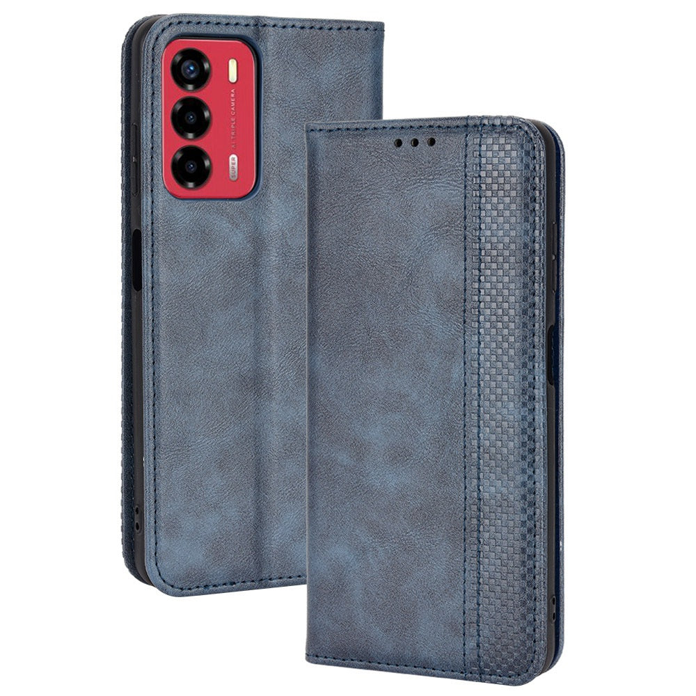 For ZTE Blade A72/V40 Vita Mosaic Imprinted Retro Leather Stand Case Magnetic Closure Wallet Phone Cover