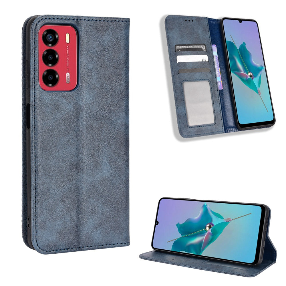 For ZTE Blade A72/V40 Vita Mosaic Imprinted Retro Leather Stand Case Magnetic Closure Wallet Phone Cover