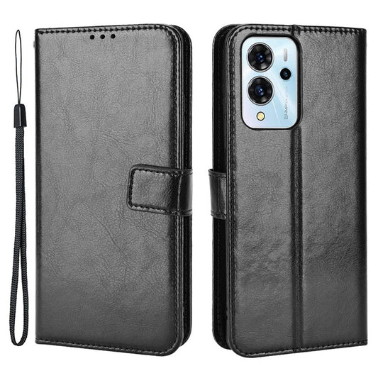 For ZTE Blade V40 Pro Leather Wallet Magnetic Case Crazy Horse Texture Viewing Stand Folio Book Cover with Wrist Strap