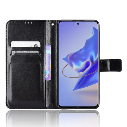 For ZTE Blade V40 Pro Leather Wallet Magnetic Case Crazy Horse Texture Viewing Stand Folio Book Cover with Wrist Strap