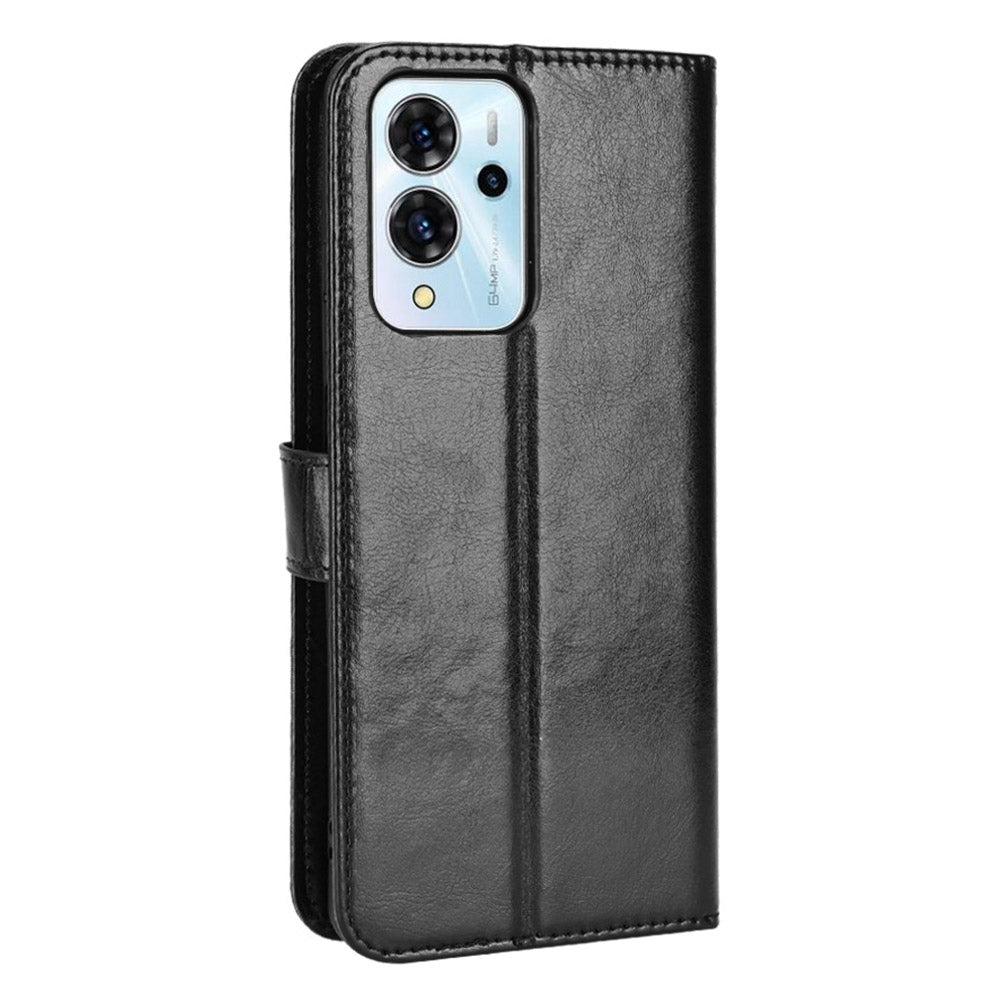 For ZTE Blade V40 Pro Leather Wallet Magnetic Case Crazy Horse Texture Viewing Stand Folio Book Cover with Wrist Strap