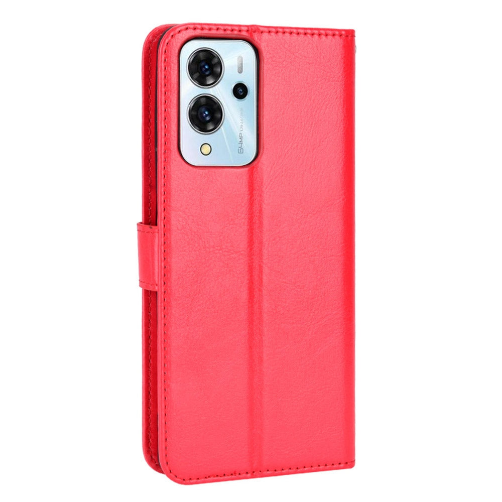 For ZTE Blade V40 Pro Leather Wallet Magnetic Case Crazy Horse Texture Viewing Stand Folio Book Cover with Wrist Strap