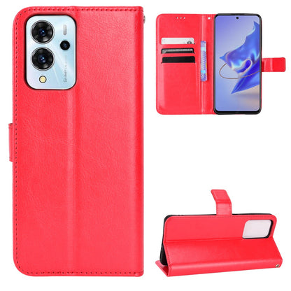 For ZTE Blade V40 Pro Leather Wallet Magnetic Case Crazy Horse Texture Viewing Stand Folio Book Cover with Wrist Strap