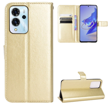 For ZTE Blade V40 Pro Leather Wallet Magnetic Case Crazy Horse Texture Viewing Stand Folio Book Cover with Wrist Strap