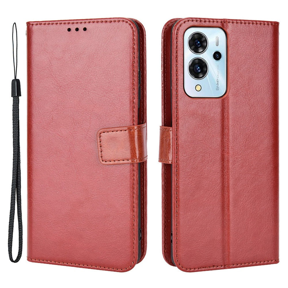 For ZTE Blade V40 Pro Leather Wallet Magnetic Case Crazy Horse Texture Viewing Stand Folio Book Cover with Wrist Strap