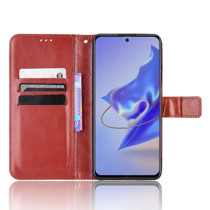 For ZTE Blade V40 Pro Leather Wallet Magnetic Case Crazy Horse Texture Viewing Stand Folio Book Cover with Wrist Strap