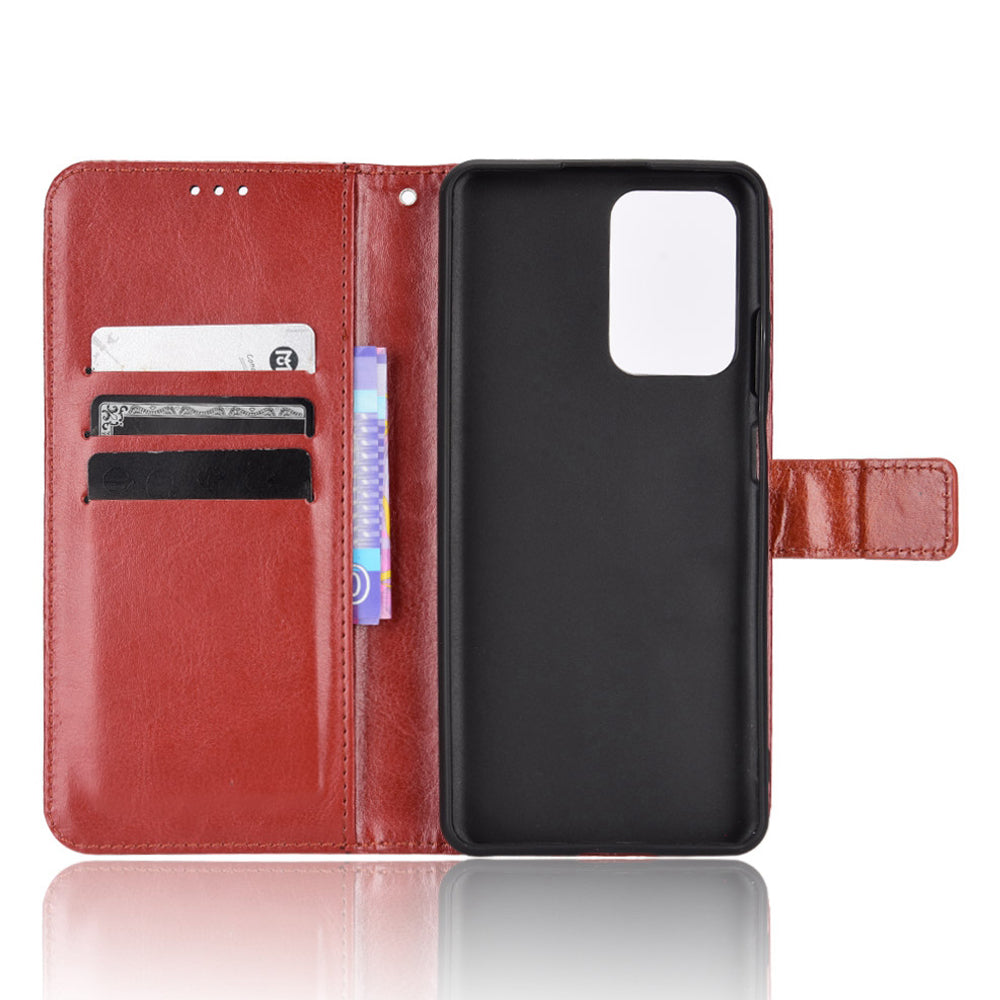 For ZTE Blade V40 Pro Leather Wallet Magnetic Case Crazy Horse Texture Viewing Stand Folio Book Cover with Wrist Strap