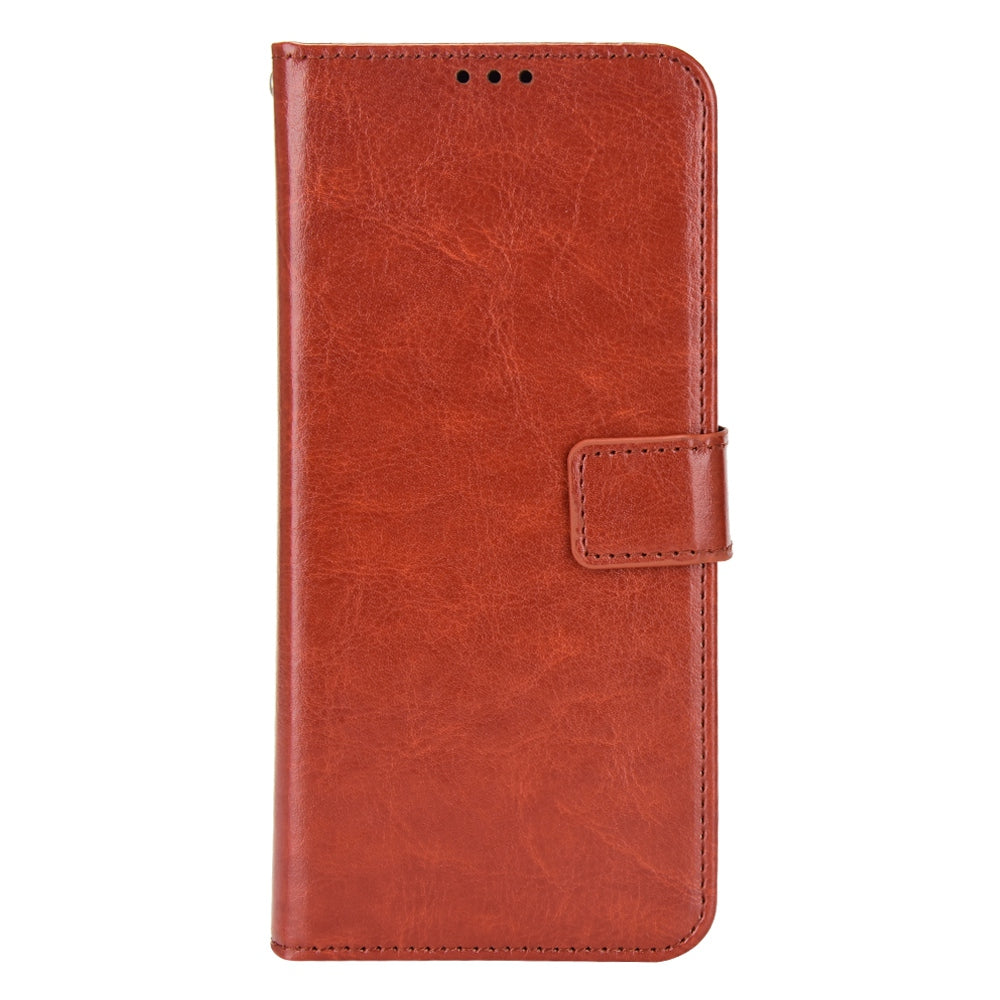 For ZTE Blade V40 Pro Leather Wallet Magnetic Case Crazy Horse Texture Viewing Stand Folio Book Cover with Wrist Strap