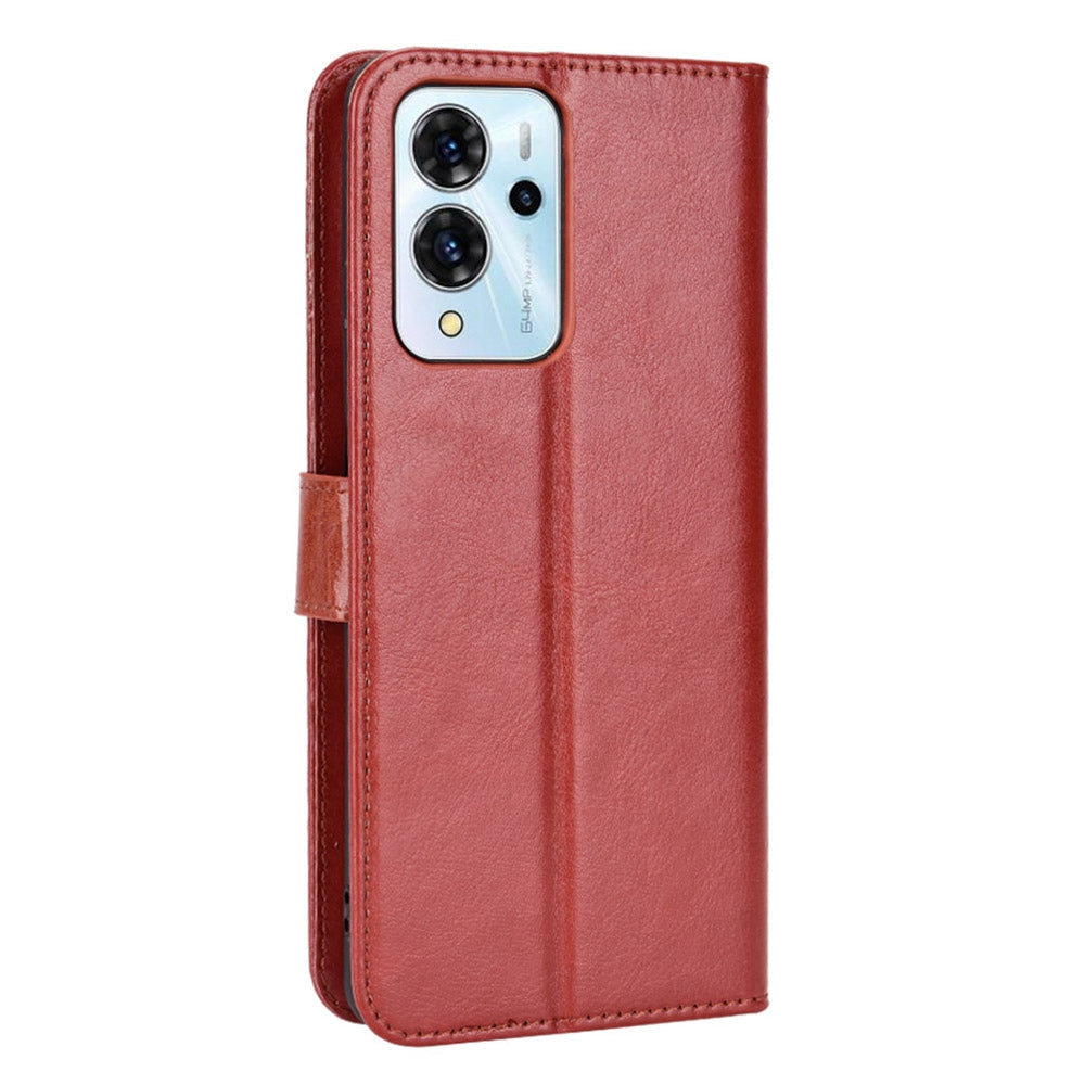 For ZTE Blade V40 Pro Leather Wallet Magnetic Case Crazy Horse Texture Viewing Stand Folio Book Cover with Wrist Strap