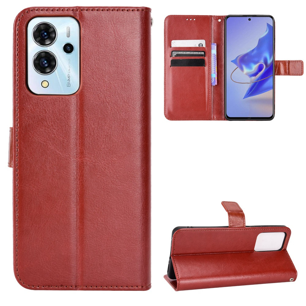 For ZTE Blade V40 Pro Leather Wallet Magnetic Case Crazy Horse Texture Viewing Stand Folio Book Cover with Wrist Strap