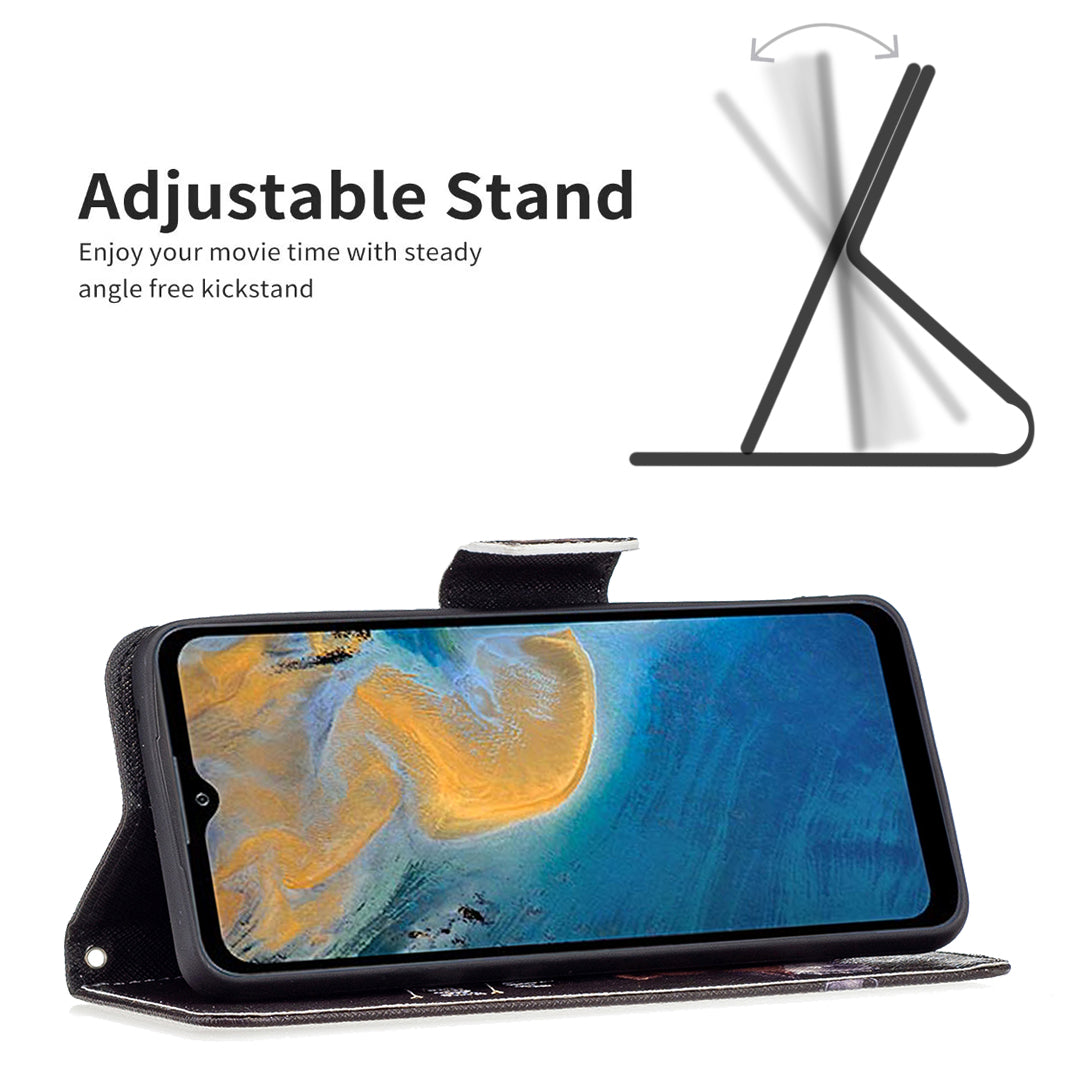 For ZTE Blade A51 BF Pattern Printing Leather Series-1 Magnetic Clasp Closure Phone Case with Adjustable Stand Folio Flip Wallet