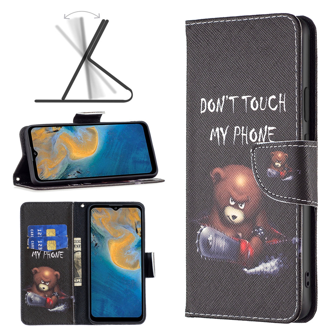 For ZTE Blade A51 BF Pattern Printing Leather Series-1 Magnetic Clasp Closure Phone Case with Adjustable Stand Folio Flip Wallet