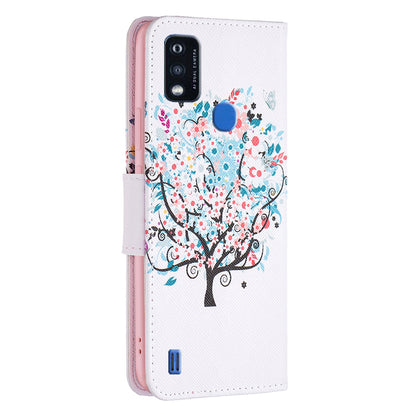 For ZTE Blade A51 BF Pattern Printing Leather Series-1 Magnetic Clasp Closure Phone Case with Adjustable Stand Folio Flip Wallet