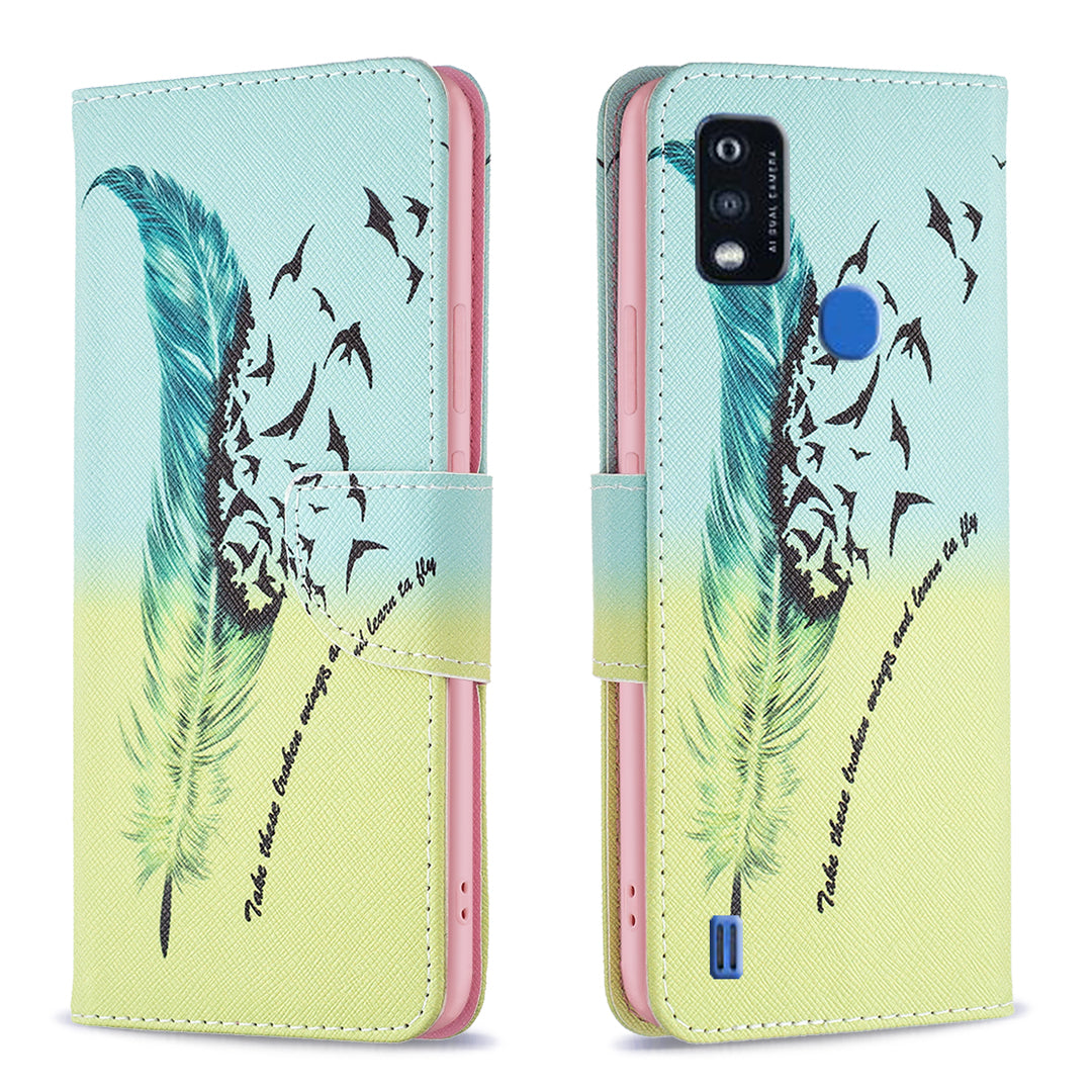 For ZTE Blade A51 BF Pattern Printing Leather Series-1 Magnetic Clasp Closure Phone Case with Adjustable Stand Folio Flip Wallet