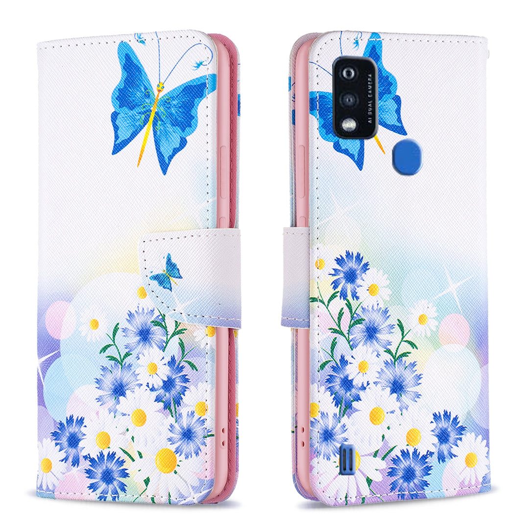 For ZTE Blade A51 BF Pattern Printing Leather Series-1 Magnetic Clasp Closure Phone Case with Adjustable Stand Folio Flip Wallet