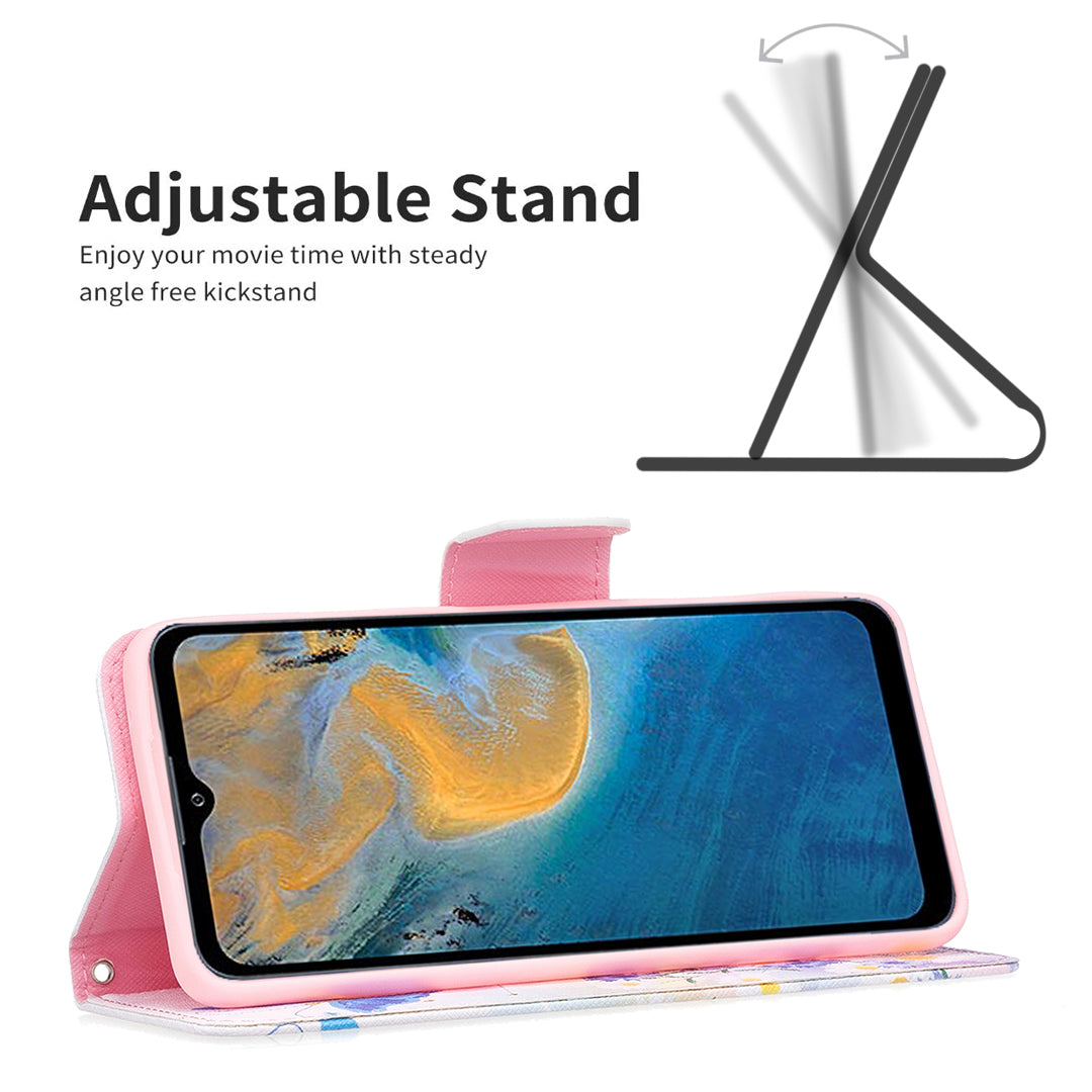 For ZTE Blade A51 BF Pattern Printing Leather Series-1 Magnetic Clasp Closure Phone Case with Adjustable Stand Folio Flip Wallet