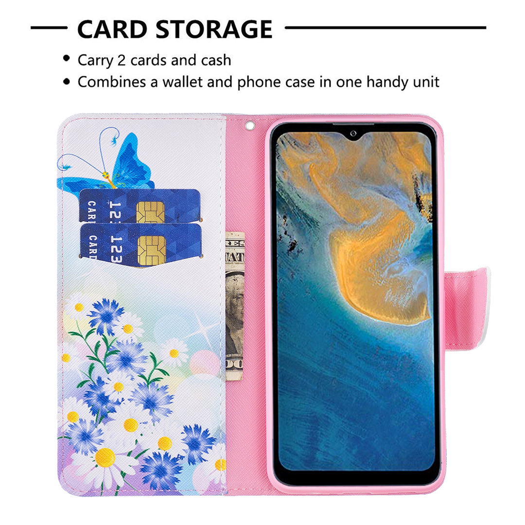 For ZTE Blade A51 BF Pattern Printing Leather Series-1 Magnetic Clasp Closure Phone Case with Adjustable Stand Folio Flip Wallet