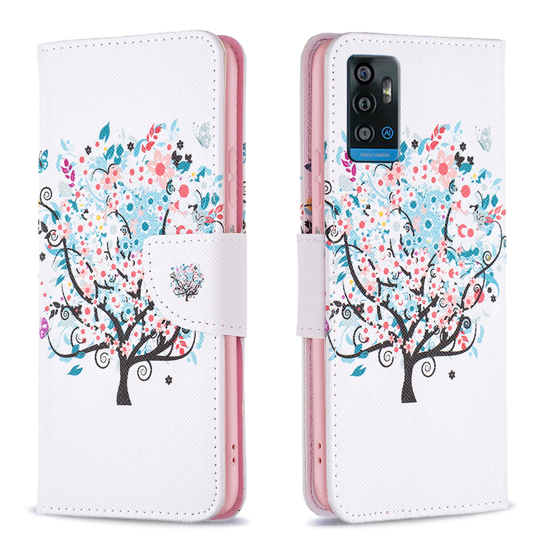 For ZTE Blade A71 BF Pattern Printing Leather Series-1 Wallet Stand Phone Case with Magnetic Clasp Closure