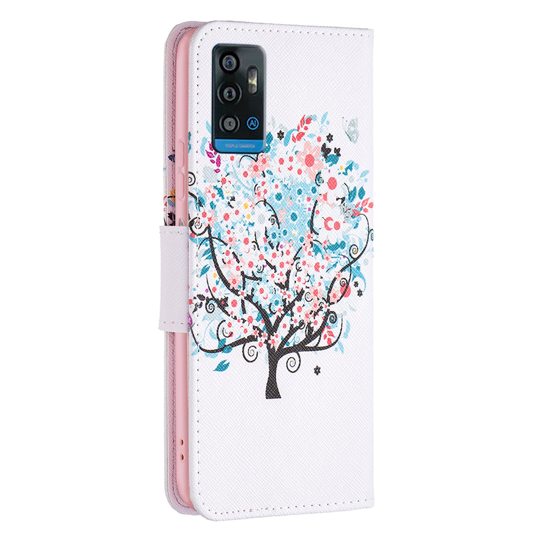 For ZTE Blade A71 BF Pattern Printing Leather Series-1 Wallet Stand Phone Case with Magnetic Clasp Closure