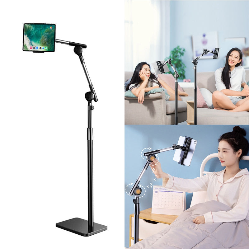 1.6m 360-Degree Rotating Cell Phone Floor Stand Anti-Shake Tablet Holder with Stable Base Turbo Self-Locking Mobile Phone Lazy Bracket for Live Streaming/Watching Movies