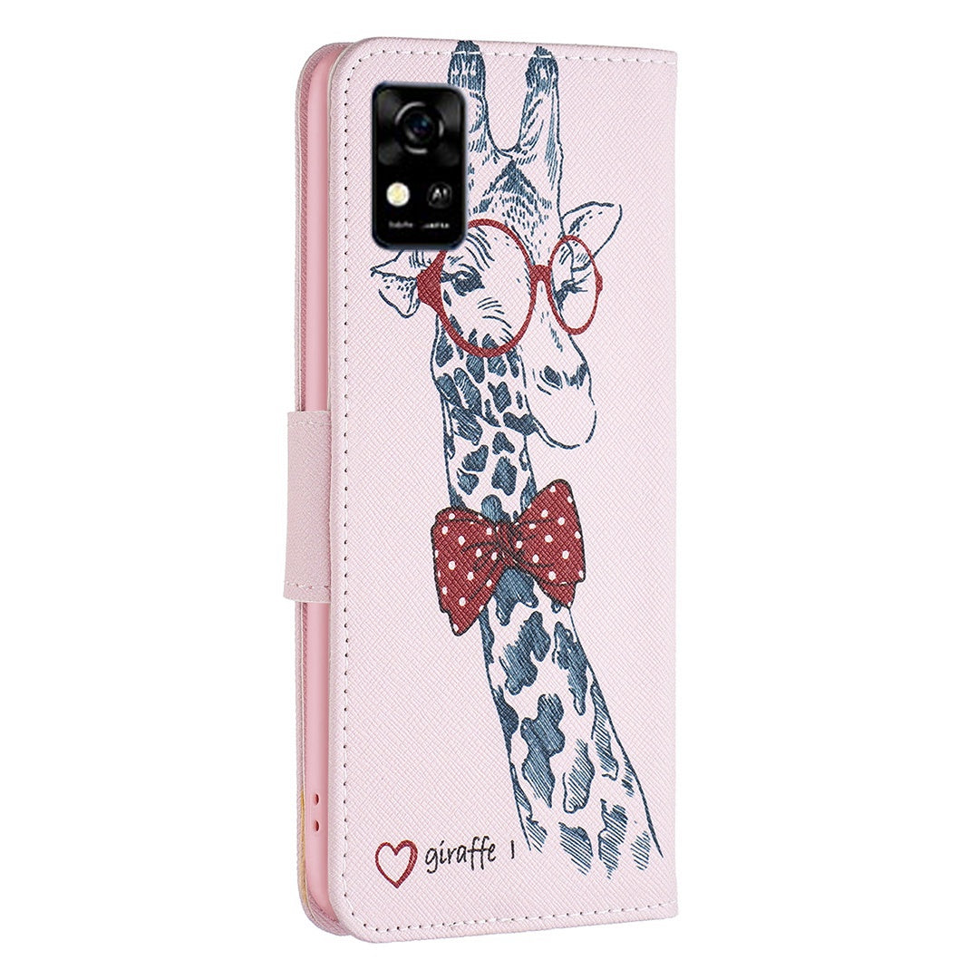 For ZTE Blade A31 BF Pattern Printing Leather Series-1 Beautiful Patterned Phone Case with Adjustable Stand Folio Flip Wallet