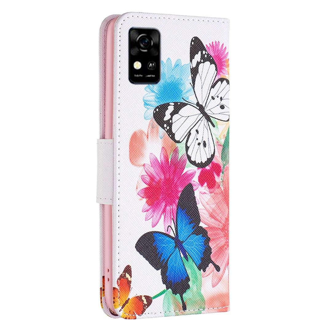 For ZTE Blade A31 BF Pattern Printing Leather Series-1 Beautiful Patterned Phone Case with Adjustable Stand Folio Flip Wallet