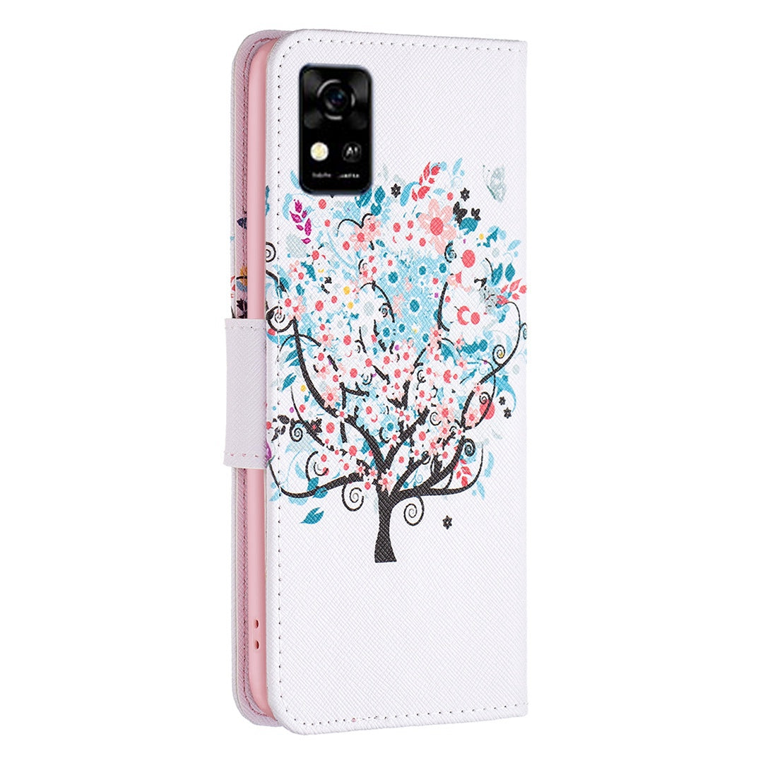 For ZTE Blade A31 BF Pattern Printing Leather Series-1 Beautiful Patterned Phone Case with Adjustable Stand Folio Flip Wallet