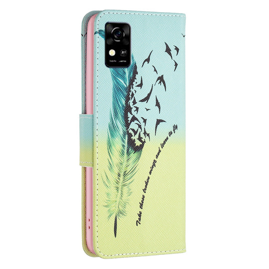 For ZTE Blade A31 BF Pattern Printing Leather Series-1 Beautiful Patterned Phone Case with Adjustable Stand Folio Flip Wallet