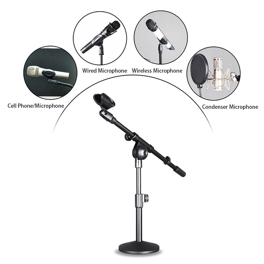 PABIDU HY-211 Desktop Microphone Stand Adjustable Table Mic Holder Bracket with Round Base