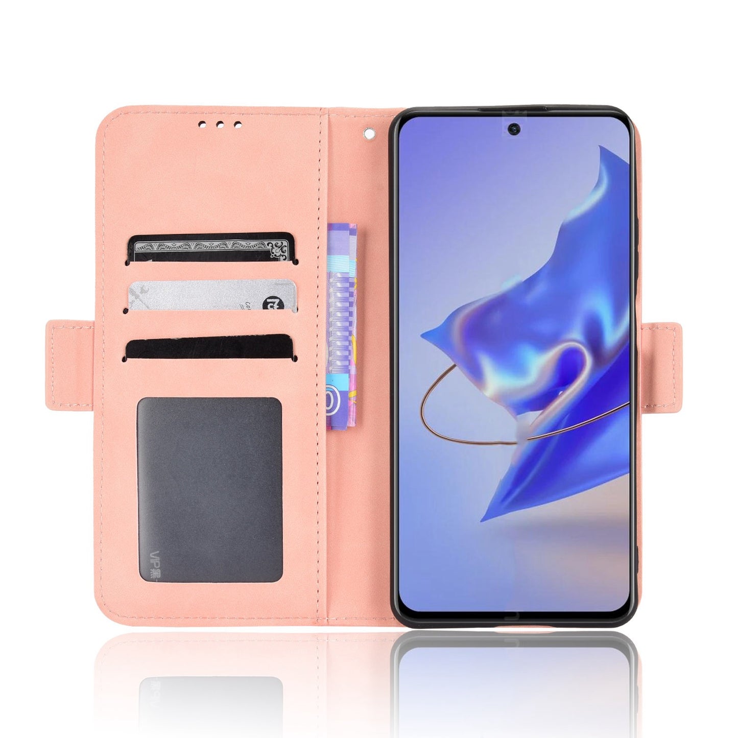 For ZTE Blade V40 Pro Multiple Card Slots Phone Cover Impact Resistant PU Leather Wallet Stand Case