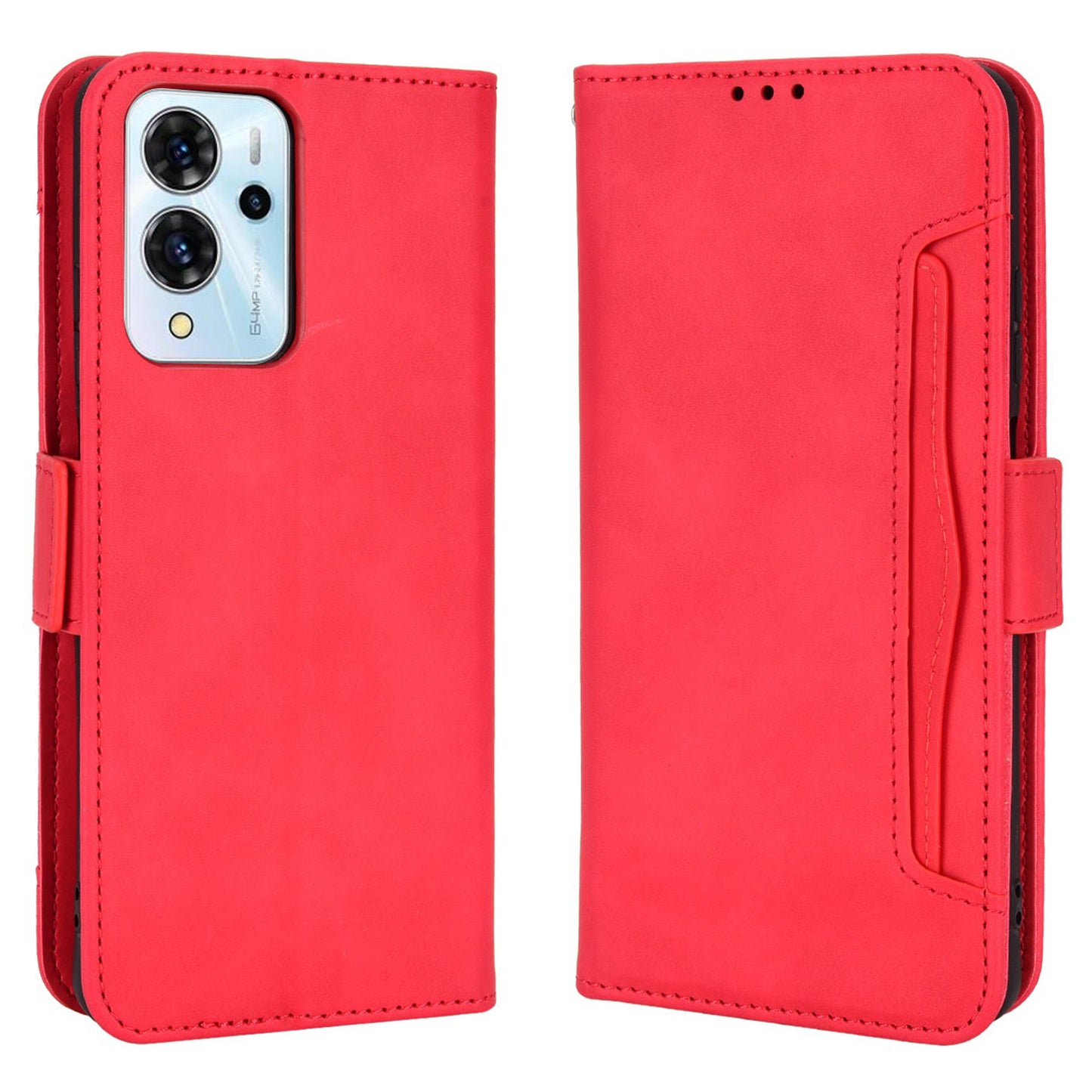 For ZTE Blade V40 Pro Multiple Card Slots Phone Cover Impact Resistant PU Leather Wallet Stand Case