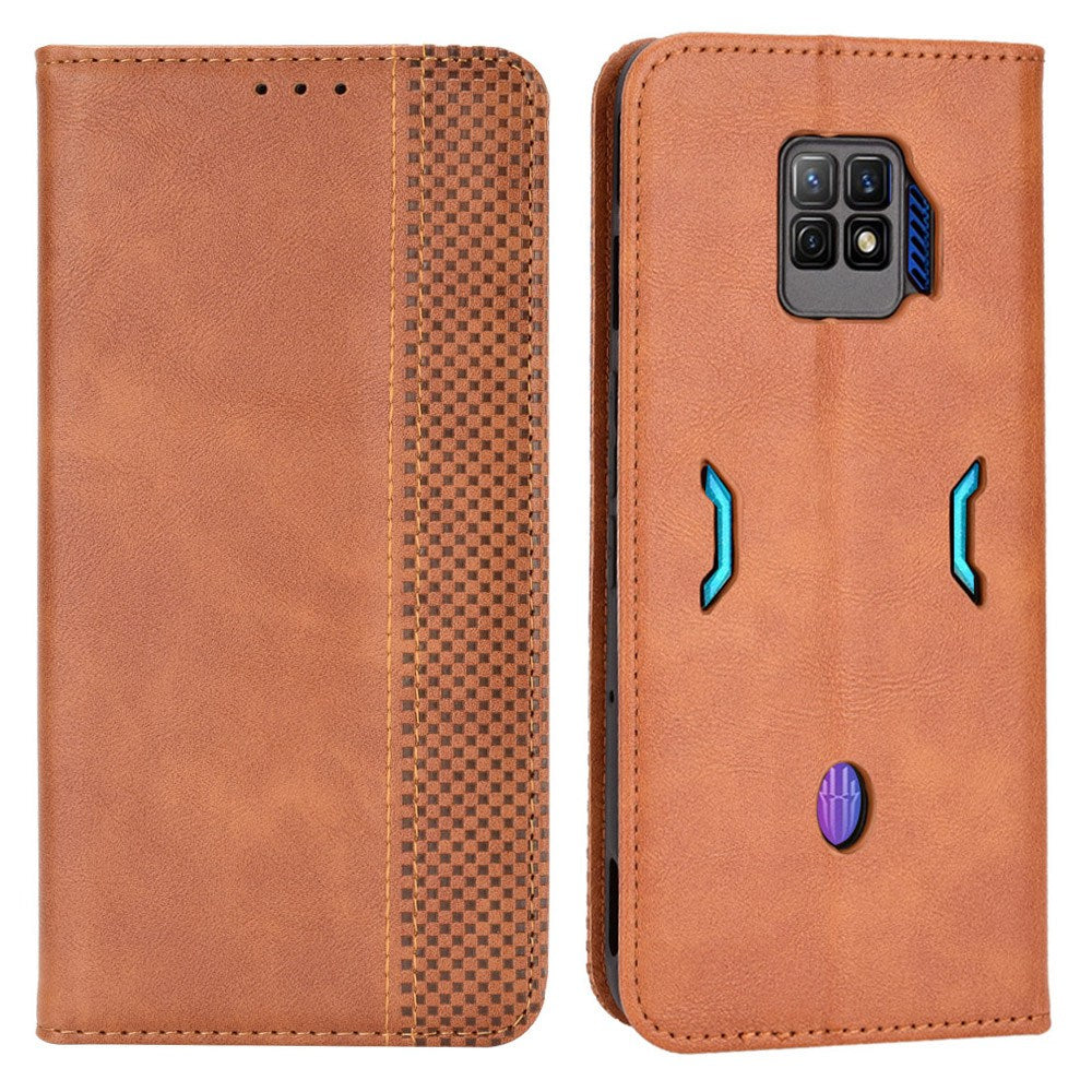 For ZTE nubia Red Magic 7 Pro Mosaic Imprinted Auto Closing Magnetic Phone Case Retro Texture PU Leather+TPU Wallet Stand Cover