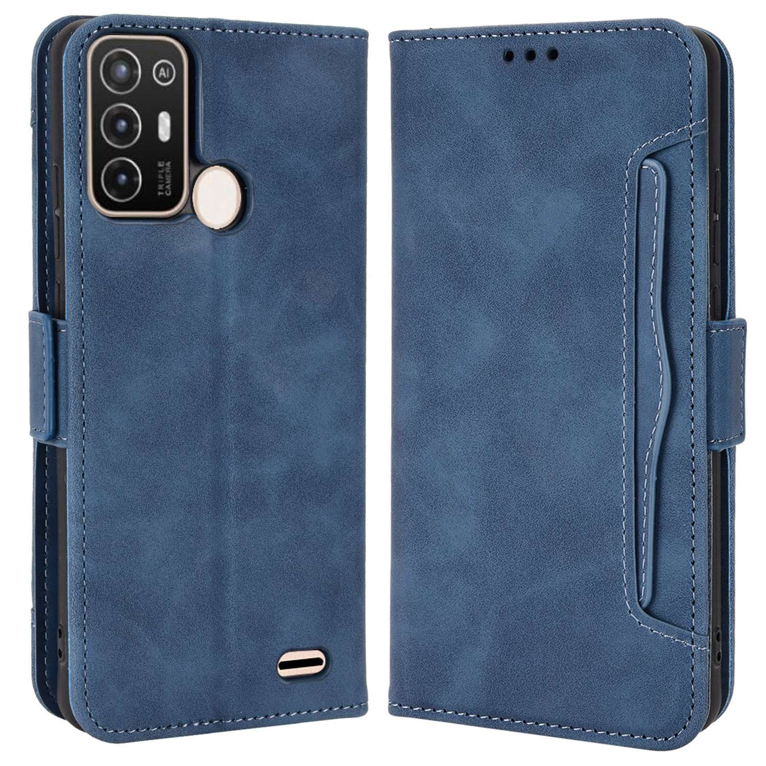 Multiple Card Slots Phone Case for ZTE Blade A52, PU Leather Stand Wallet Double Magnetic Clasp Cover