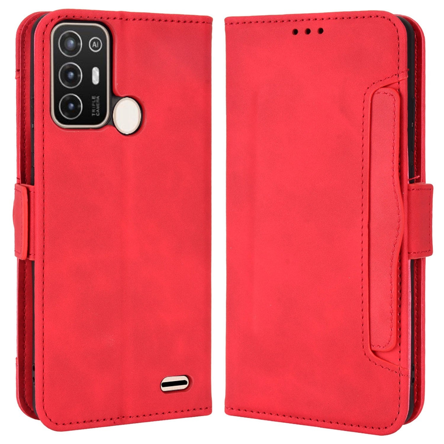 Multiple Card Slots Phone Case for ZTE Blade A52, PU Leather Stand Wallet Double Magnetic Clasp Cover