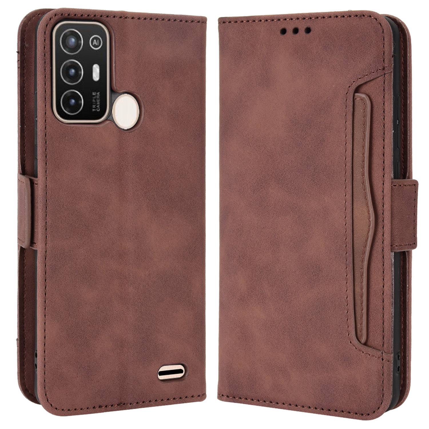 Multiple Card Slots Phone Case for ZTE Blade A52, PU Leather Stand Wallet Double Magnetic Clasp Cover