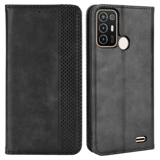 For ZTE Blade A52 Retro Texture Magnetic Auto-absorbed Phone Case PU Leather Wallet Stand Cover