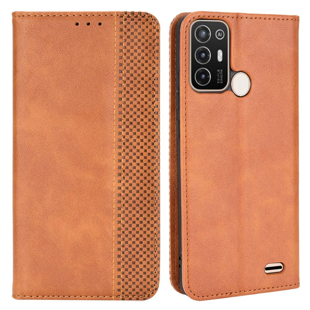 For ZTE Blade A52 Retro Texture Magnetic Auto-absorbed Phone Case PU Leather Wallet Stand Cover