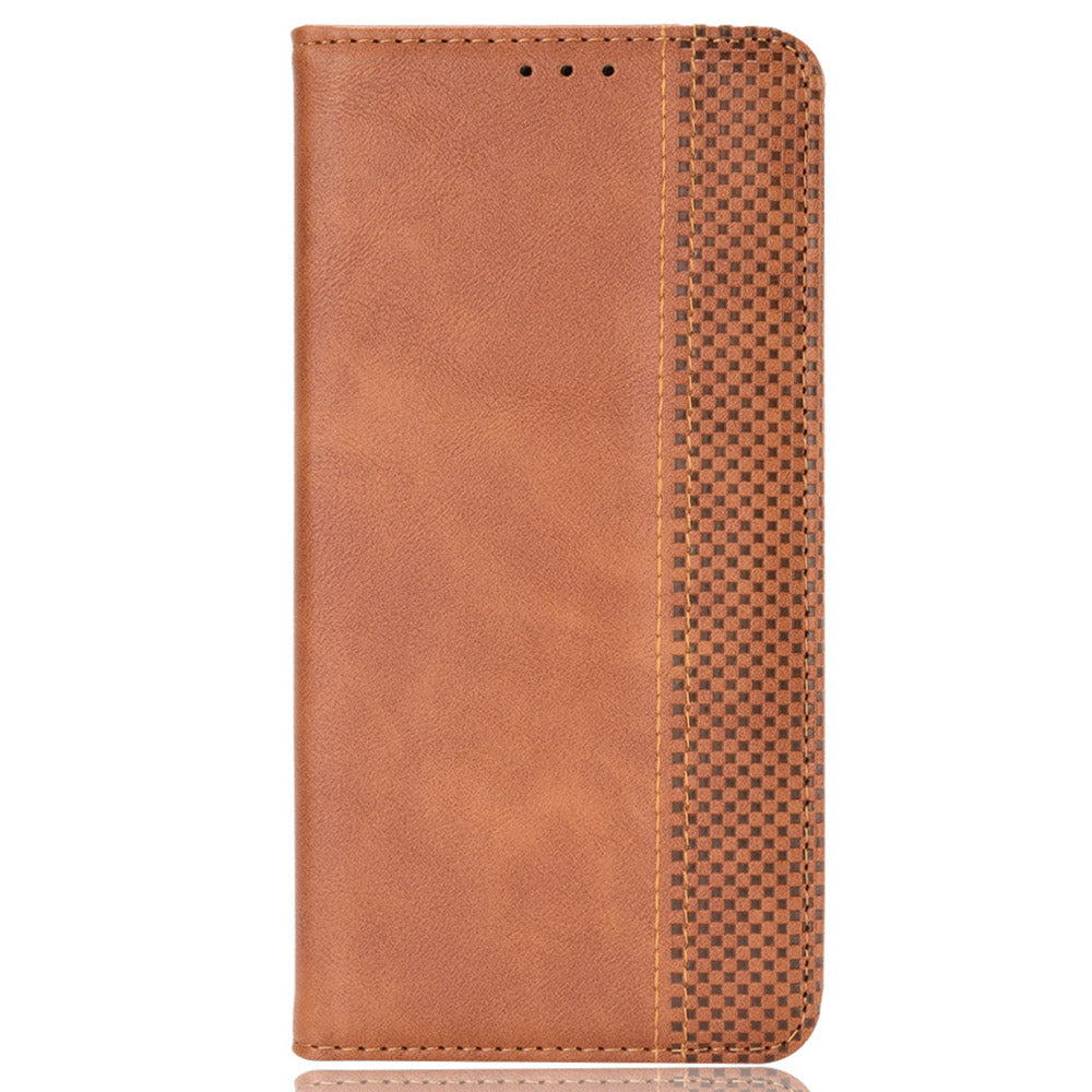 For ZTE Blade A52 Retro Texture Magnetic Auto-absorbed Phone Case PU Leather Wallet Stand Cover