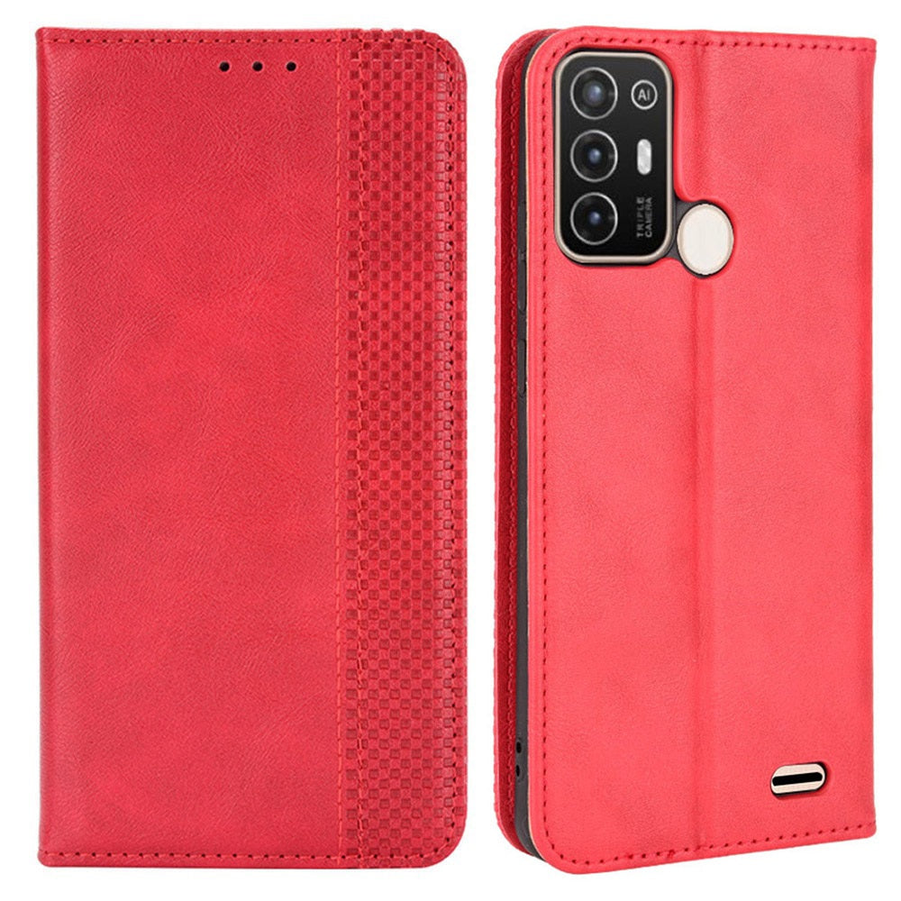 For ZTE Blade A52 Retro Texture Magnetic Auto-absorbed Phone Case PU Leather Wallet Stand Cover