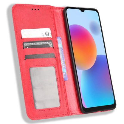 For ZTE Blade A52 Retro Texture Magnetic Auto-absorbed Phone Case PU Leather Wallet Stand Cover