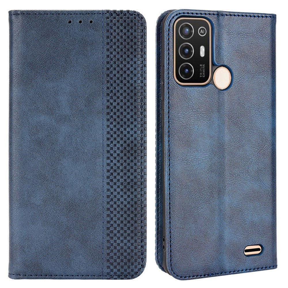 For ZTE Blade A52 Retro Texture Magnetic Auto-absorbed Phone Case PU Leather Wallet Stand Cover