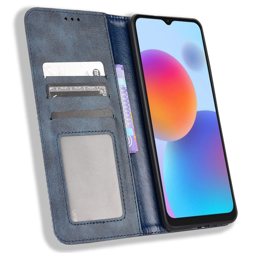 For ZTE Blade A52 Retro Texture Magnetic Auto-absorbed Phone Case PU Leather Wallet Stand Cover