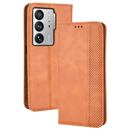 For ZTE Axon 40 Ultra 5G Stand Wallet PU Leather Cover Magnetic Auto Closure Retro Texture Phone Case